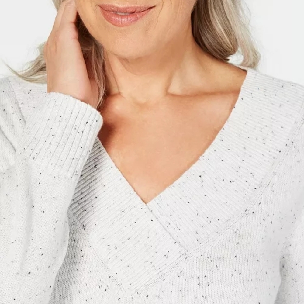 KAREN SCOTT | Cozy‎ Fitted Crossover V-Neck Sweater Gray Black White | XS - Picture 7 of 7